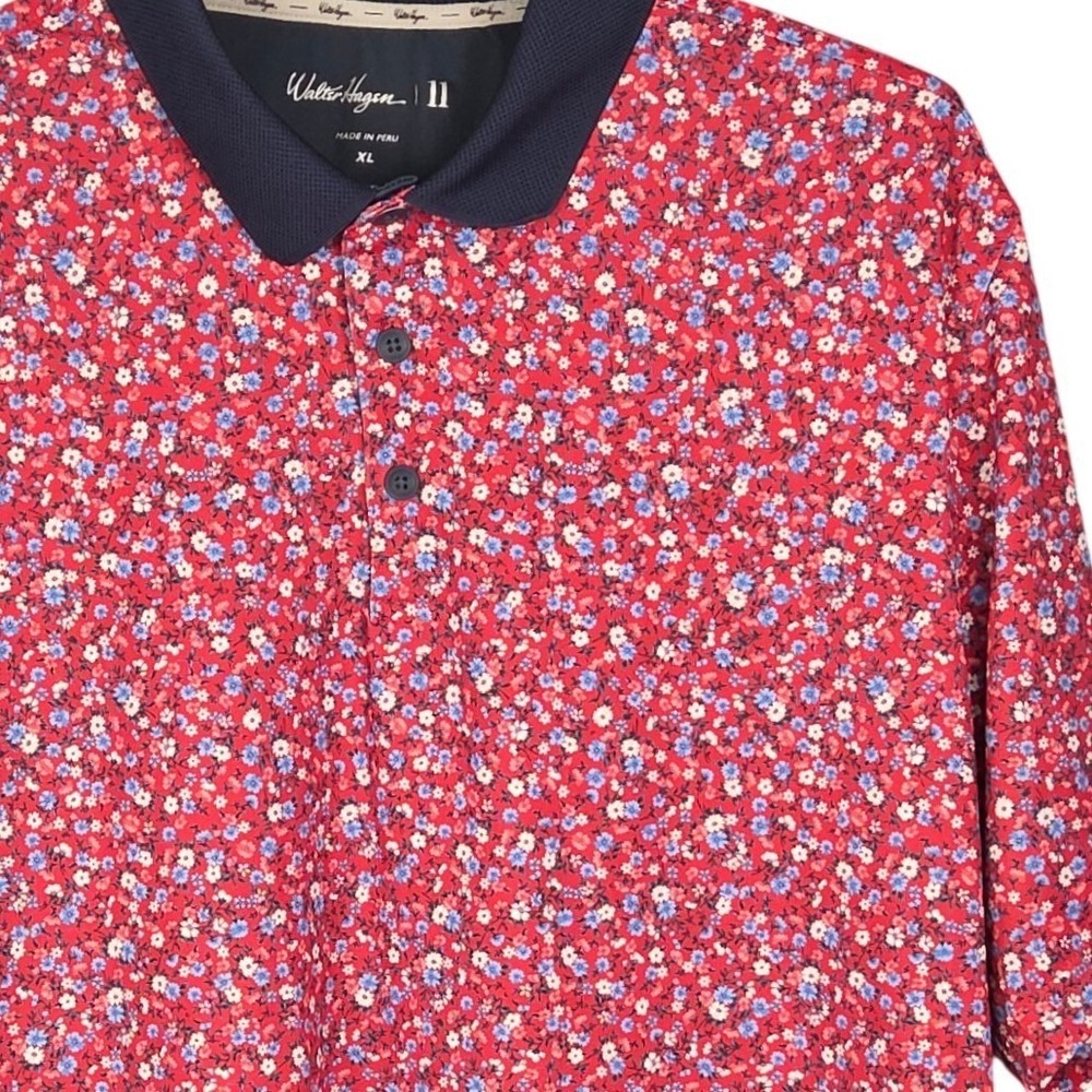 Walter Hagen Mens Golf Polo Shirt Floral Red Blue XL Performance Stretch‎ NWOT